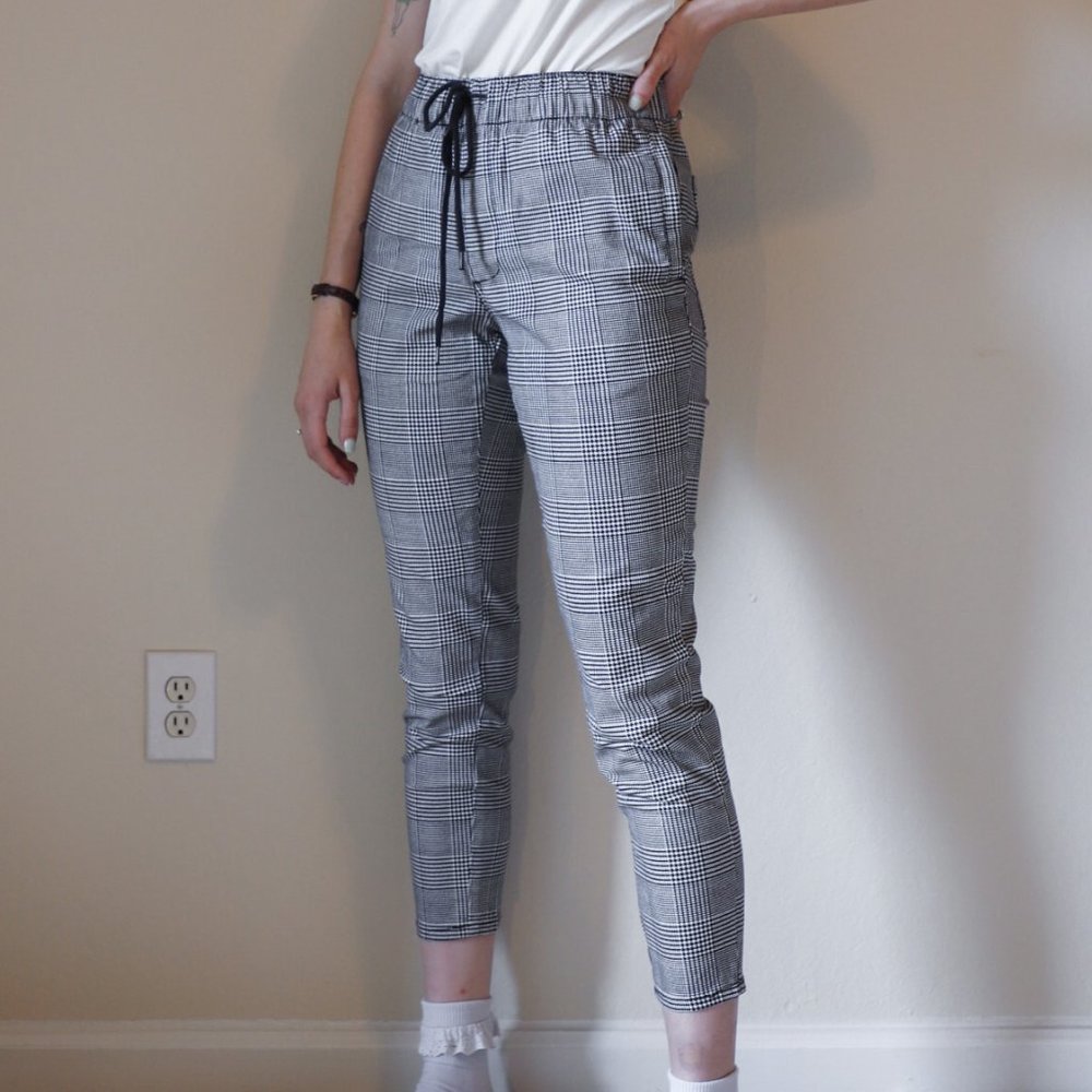 Black and White Plaid Mens Jogger Pants